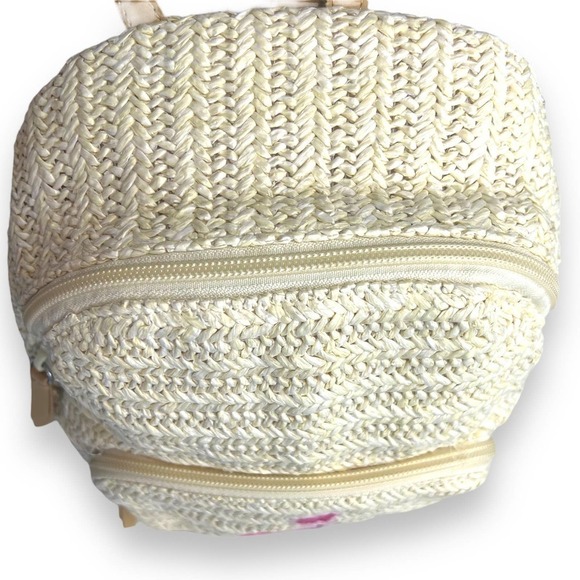 Vera Bradley Straw Mini Convertible Backpack Light Natural Straw Tan Pink Green - Picture 6 of 13